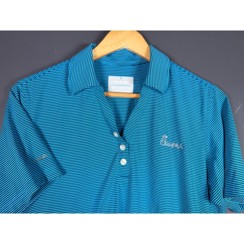 Oobe Chick-fil-A Hydrochill Womens Medium Polo Shirt Blue Striped Uniform Logo